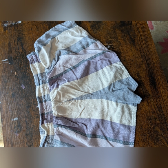 Striped Rayon Shorts White Purple Blue Drawstring Waist Casual Comfy - Picture 3 of 7